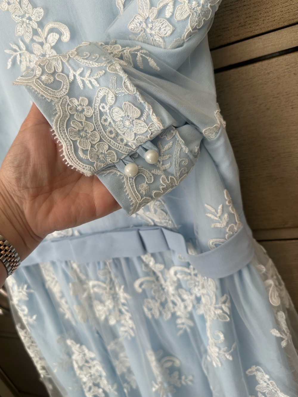 Custom Made Baby Shower Dress 👗 Light Blue Lace Embroidered Dress - Picture 6 of 9